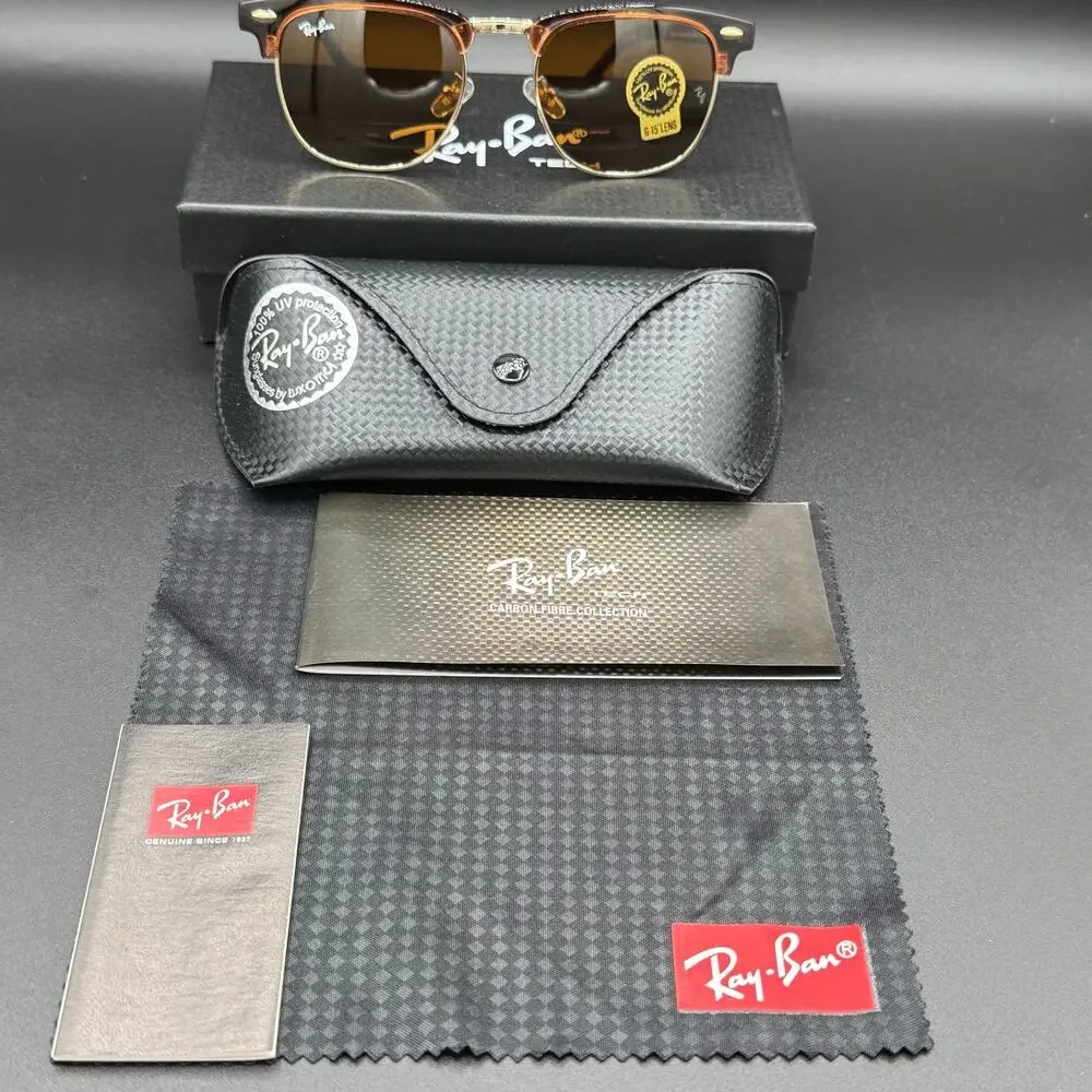 Ray-Ban RB3016 Clubmaster W0365 Brown Gold G-15 Sunglasses 51-21-145